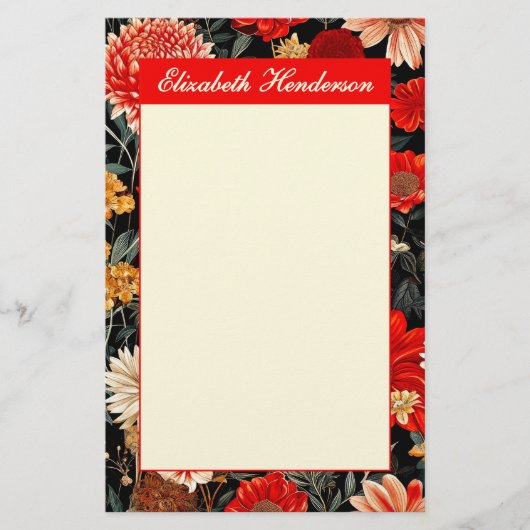 Rood en Crème Bloemen 5.5x8.5 Verticale Stationery Briefpapier (Voorkant)