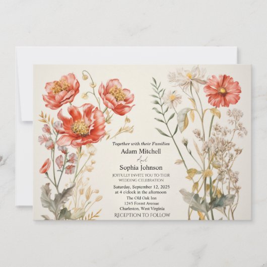 Rood en Crème Bloemen Kaart (Voorkant)