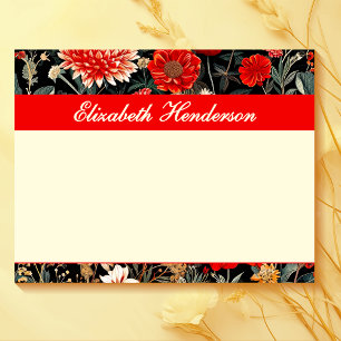 Rood en Crème Donkere Bloemen Groot Notitieblok