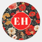 Rood en Crème Donkere Bloemen Ronde Sticker (Voorkant)