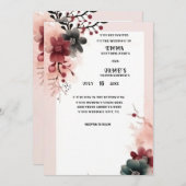 Rood en Crème Elegant Bloemen Bruiloft Kaart (Voorkant / Achterkant)