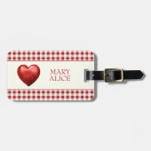  rood en crème gingham met hart bagagelabel (Voorkant horizontaal)
