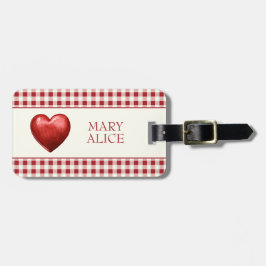 rood en crème gingham met hart bagagelabel