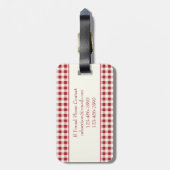  rood en crème gingham met hart bagagelabel (Achterkant verticaal)