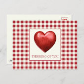 rood en crème gingham met hart briefkaart (Voorkant / Achterkant)