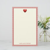 rood en crème gingham met hart briefpapier (Staand voorkant)