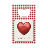 rood en crème gingham met hart creditkaart flessenopener (Voorkant)