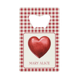rood en crème gingham met hart creditkaart flessenopener