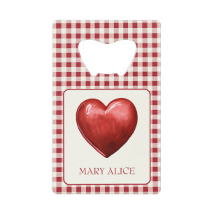  rood en crème gingham met hart creditkaart flessenopener