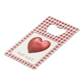 rood en crème gingham met hart creditkaart flessenopener (Voorkant Gekanteld)