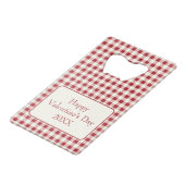 rood en crème gingham met hart creditkaart flessenopener (Achterkant Gekanteld)