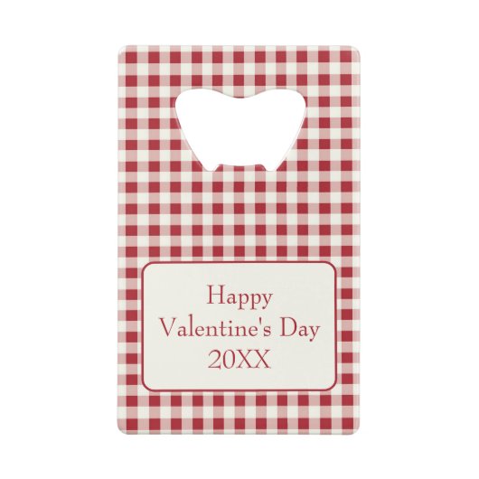 rood en crème gingham met hart creditkaart flessenopener (Achterkant)
