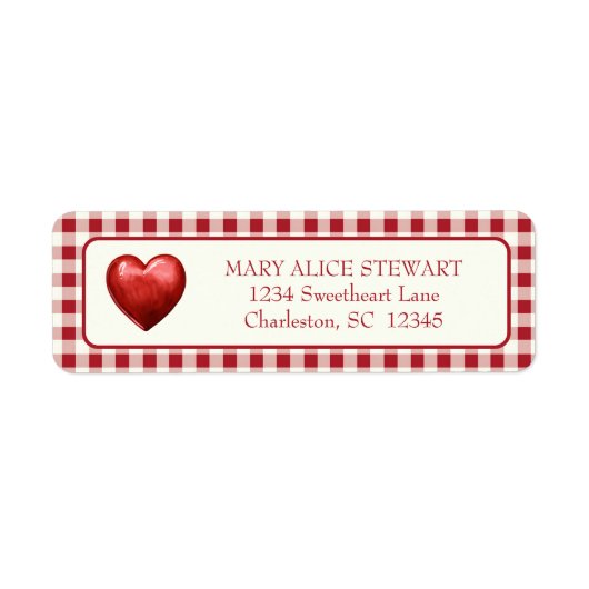 rood en crème gingham met hart etiket (Voorkant)