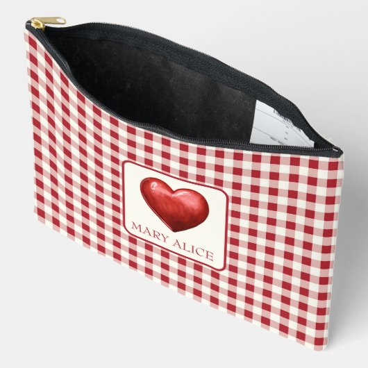 rood en crème gingham met hart etui (Open)