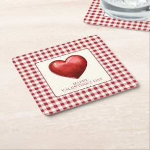  rood en crème gingham met hart kartonnen onderzetters