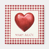 rood en crème gingham met hart magneet (Voorkant)