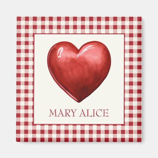 rood en crème gingham met hart magneet (Voorkant)