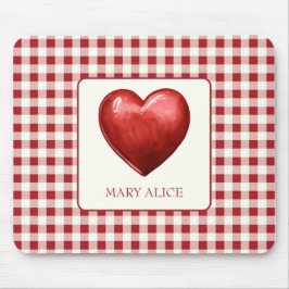 rood en crème gingham met hart muismat