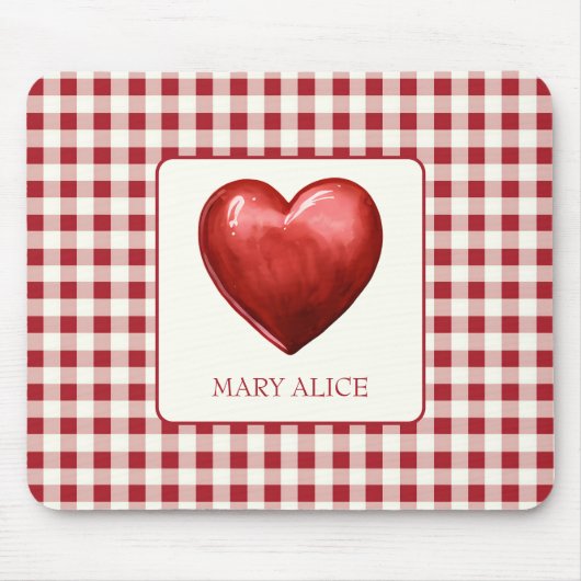  rood en crème gingham met hart muismat (Voorkant)