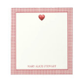  rood en crème gingham met hart notitieblok (Voorkant)