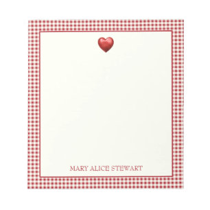  rood en crème gingham met hart notitieblok