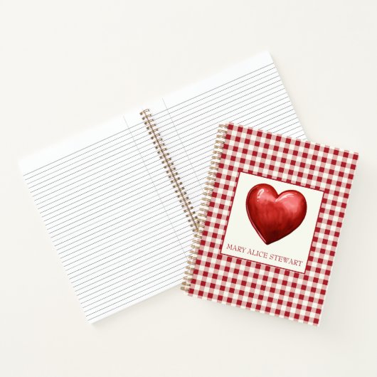 rood en crème gingham met hart notitieboek (Binnen)