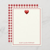 rood en crème gingham met hart notitiekaartje (Voorkant / Achterkant)