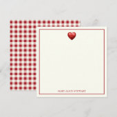 rood en crème gingham met hart notitiekaartje (Voorkant / Achterkant)