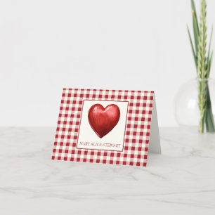  rood en crème gingham met hart notitiekaartje
