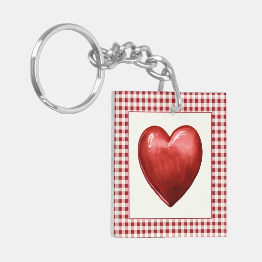 rood en crème gingham met hart sleutelhanger (Voorkant Links)