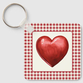 rood en crème gingham met hart sleutelhanger