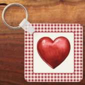 rood en crème gingham met hart sleutelhanger (Voorkant)