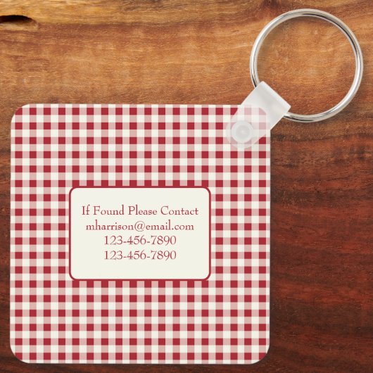  rood en crème gingham met hart sleutelhanger (Achterkant)