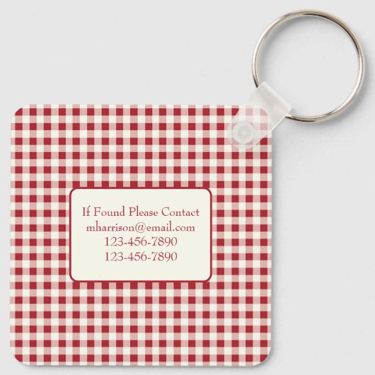 rood en crème gingham met hart sleutelhanger (Achterkant)
