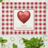  rood en crème gingham met hart theedoek (Gevouwen)