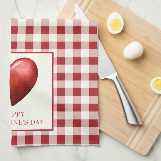  rood en crème gingham met hart theedoek (Quarter Fold)