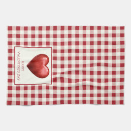 rood en crème gingham met hart theedoek