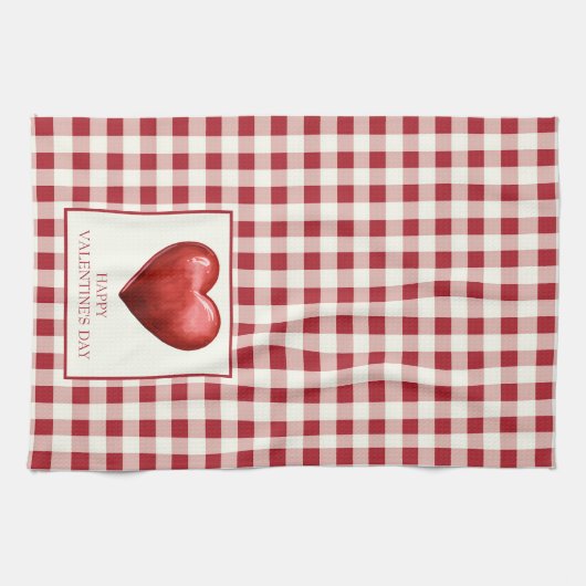  rood en crème gingham met hart theedoek (Horizontaal)
