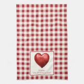  rood en crème gingham met hart theedoek (Verticaal)