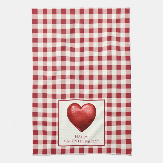  rood en crème gingham met hart theedoek (Verticaal)