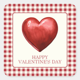 rood en crème gingham met hart vierkante sticker