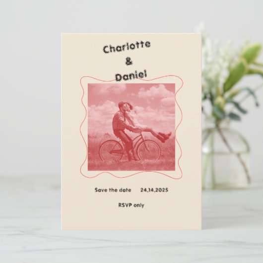 Rood en crème moderne minimalistische leuke retro  kaart (Staand voorkant)