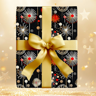 Rood en crème op Black Feestelijke Retro Cadeaupapier