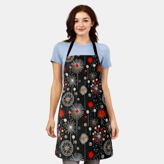 Rood en crème op Black Feestelijke Retro Schort (Gedragen)