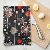 Rood en crème op Black Feestelijke Retro Theedoek (Quarter Fold)