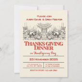 Rood en crème  Thanksgiving Diner Kaart (Voorkant)
