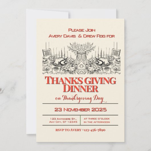 Rood en crème  Thanksgiving Diner Kaart (Voorkant)