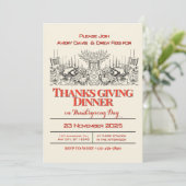 Rood en crème  Thanksgiving Diner Kaart (Staand voorkant)