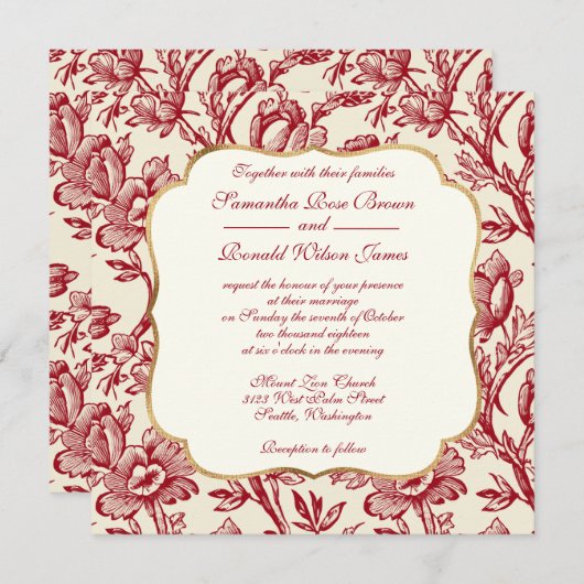 Rood- en crèmetulpen Franse decor Weddenschap Kaart (Voorkant / Achterkant)