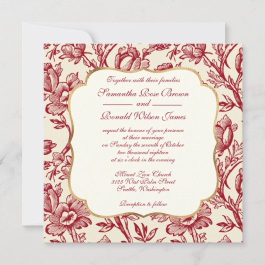 Rood- en crèmetulpen Franse decor Weddenschap Kaart (Voorkant)